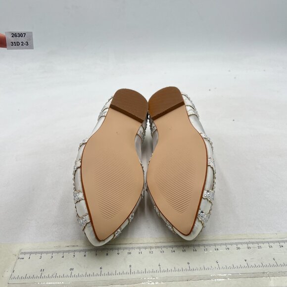 XYD White Pointed Toe Rhinestone Flats Mesh Slip-on Crystals Wedding Bride Shoes - Picture 7 of 8